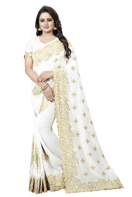 White Embroidered Silk Saree With Blouse 1