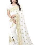 White Embroidered Silk Saree With Blouse