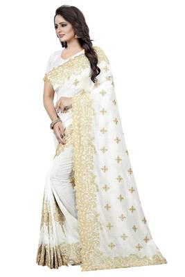 White Embroidered Silk Saree With Blouse 2