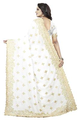 White Embroidered Silk Saree With Blouse 3