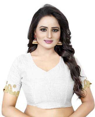 White Embroidered Silk Saree With Blouse 5