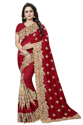 Red Embroidered Silk Saree With Blouse 1