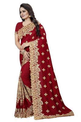 Red Embroidered Silk Saree With Blouse 2
