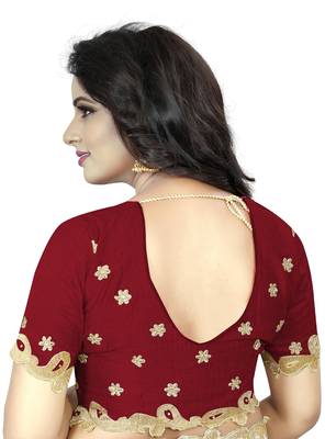 Red Embroidered Silk Saree With Blouse 5