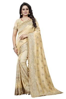 Beige Embroidered Silk Saree With Blouse 1