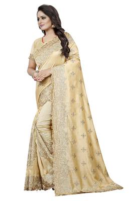 Beige Embroidered Silk Saree With Blouse 2