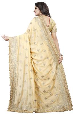 Beige Embroidered Silk Saree With Blouse 3