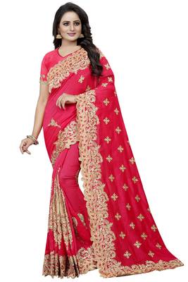 Pink Embroidered Silk Saree With Blouse 1