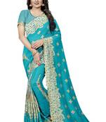 Sky Blue Embroidered Silk Saree With Blouse