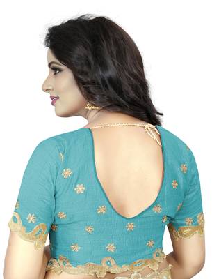 Sky Blue Embroidered Silk Saree With Blouse 5