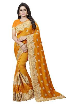 Mustard Embroidered Silk Saree With Blouse 1
