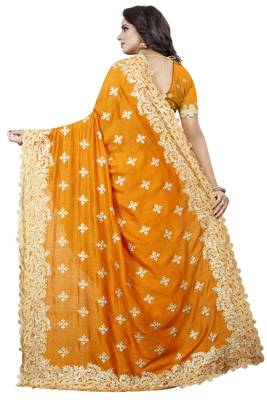 Mustard Embroidered Silk Saree With Blouse 2