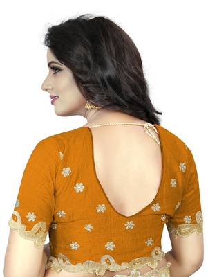 Mustard Embroidered Silk Saree With Blouse 4