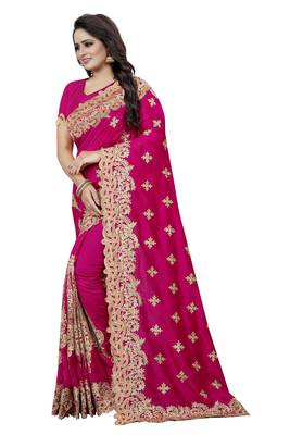 Magenta Embroidered Silk Saree With Blouse 2