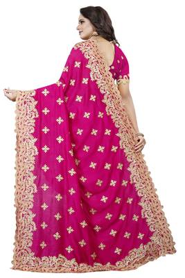 Magenta Embroidered Silk Saree With Blouse 3