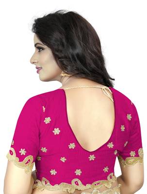 Magenta Embroidered Silk Saree With Blouse 5
