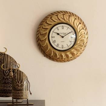 Decorative Brass Work Ethnic Brass and Wooden Handcrafted Wall Clock 1