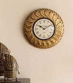 Decorative Brass Work Ethnic Brass and Wooden Handcrafted Wall Clock