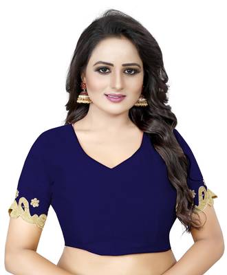 Navy Blue Embroidered Silk Saree With Blouse 4