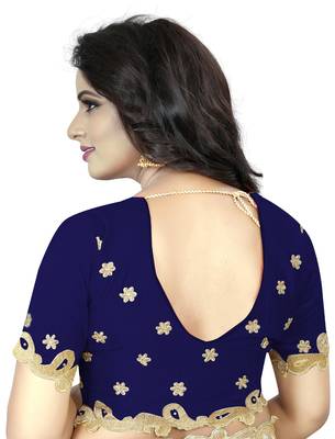 Navy Blue Embroidered Silk Saree With Blouse 5
