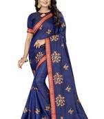 Blue embroidered silk saree with blouse