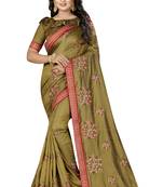 Beige embroidered silk saree with blouse