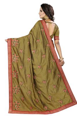 Beige embroidered silk saree with blouse 3