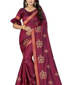 Purple embroidered silk saree with blouse