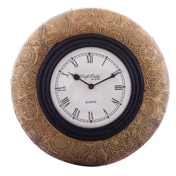 Decorative Brass Work Ethnic Brass and Wooden Handcrafted Wall Clock 2