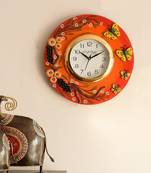 Butterfuly and Garden View Papier-Mache Wooden Handcrafted Wall Clock