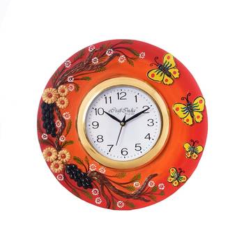 Butterfuly and Garden View Papier-Mache Wooden Handcrafted Wall Clock 2