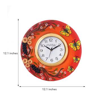 Butterfuly and Garden View Papier-Mache Wooden Handcrafted Wall Clock 3