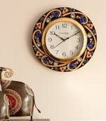 Blue Crystal Studded Decorative Wooden Handcrafted Wall Clock