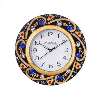 Blue Crystal Studded Decorative Wooden Handcrafted Wall Clock 2