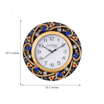 Blue Crystal Studded Decorative Wooden Handcrafted Wall Clock 3
