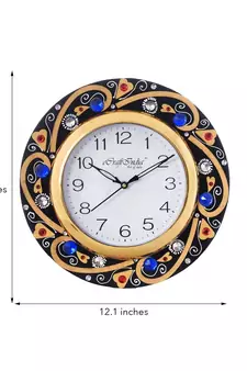 Blue Crystal Studded Decorative Wooden Handcrafted Wall Clock