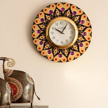 Purple and Red Crystal on Adorning Heart Wooden Handcrafted Wall Clock 1
