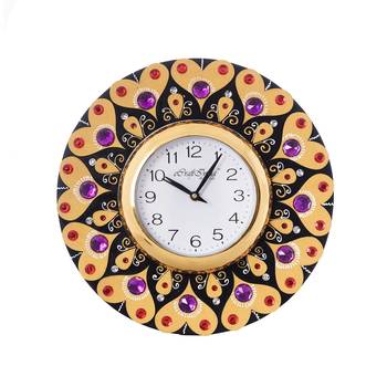 Purple and Red Crystal on Adorning Heart Wooden Handcrafted Wall Clock 2