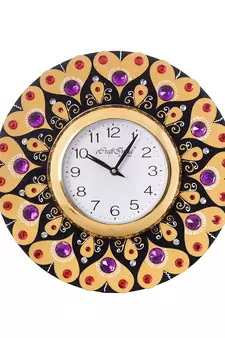 Purple and Red Crystal on Adorning Heart Wooden Handcrafted Wall Clock