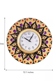 Purple and Red Crystal on Adorning Heart Wooden Handcrafted Wall Clock