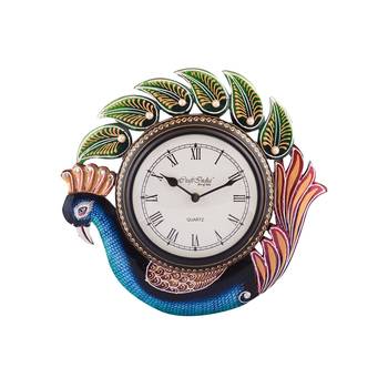 Peocock Shape Handcrafted Wooden Antique Wall Clock 1