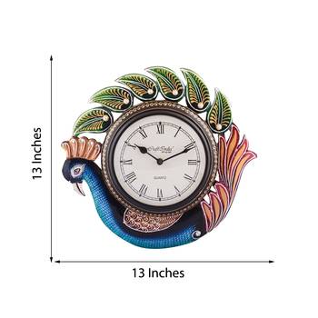 Peocock Shape Handcrafted Wooden Antique Wall Clock 2