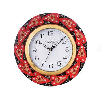 Creative Crystal studded Red Hearts Wooden Handcrafted Wall Clock 2
