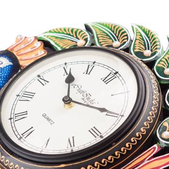 Peocock Shape Handcrafted Wooden Antique Wall Clock 3