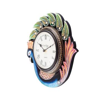 Peocock Shape Handcrafted Wooden Antique Wall Clock 4