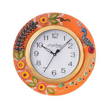 Embossed Peocock and Flowers Papier-Mache Wooden Handcrafted Wall Clock 2