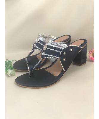 Navy Blue Leather Kolhapuris 1
