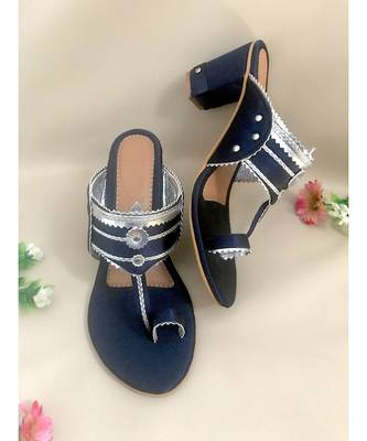 Navy Blue Leather Kolhapuris 2