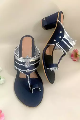 Navy Blue Leather Kolhapuris