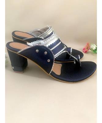 Navy Blue Leather Kolhapuris 3